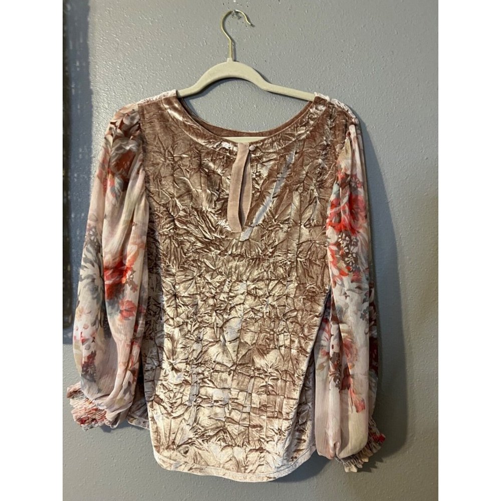 Anthropologie Meadow Rue Top XS Extra Small Pink Floral Velvet Long Sleeve - Picture 9 of 10
